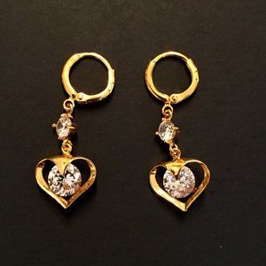 yellow gold plated crystal heart earrings